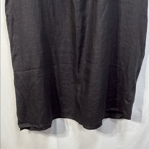 👛 Black linen Short Sleeve Tunic Dress w/ Pockets - Picture 6 of 6